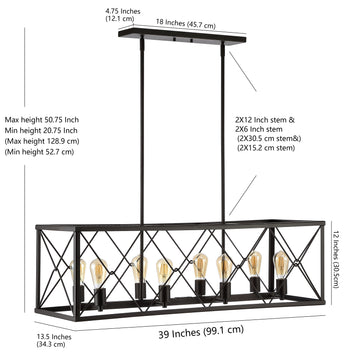 Galax 39" 8-Light Adjustable Iron Farmhouse Industrial LED Dimmable Pendant - JONATHAN Y